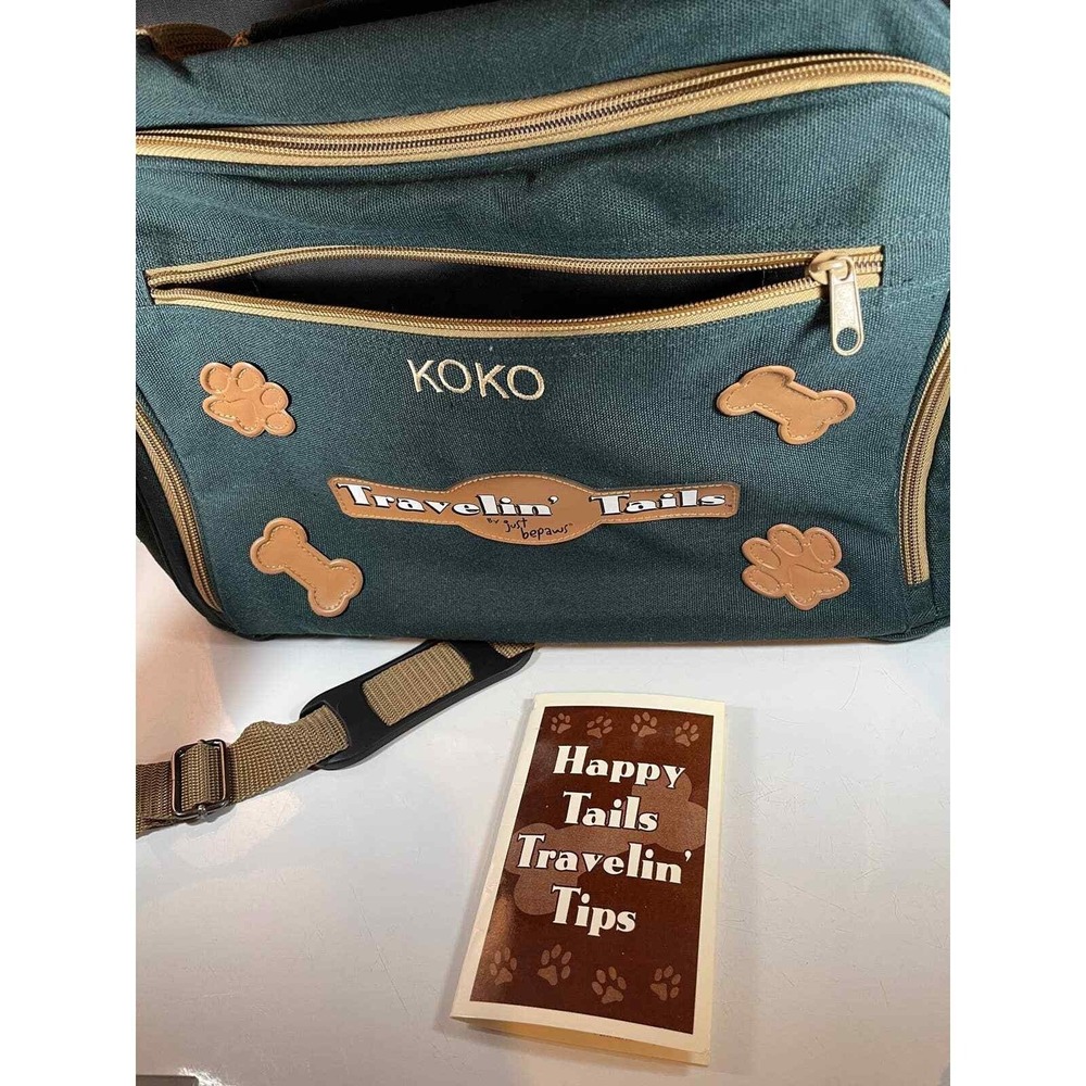 Just Bepaws Dog Travel Bag Green Tan‎ Personalized "KOKO" Tote Boutique Pet Gear - Picture 5 of 13